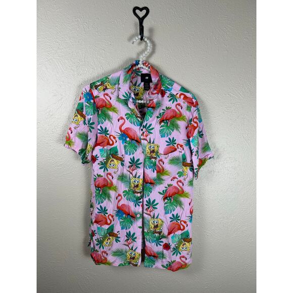 H&M Other - H&M Men’s Size XS Shirt SpongeBob SquarePants Button Front Tropical Hawaiian Top